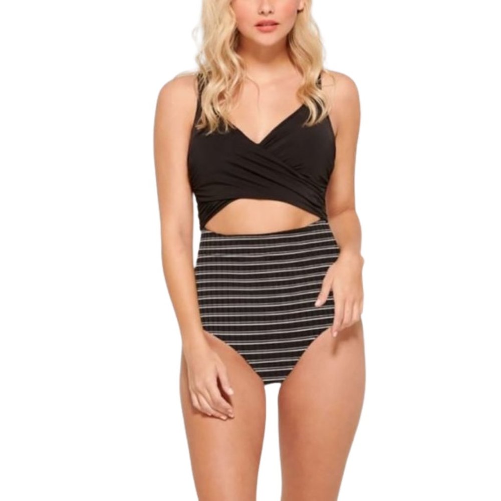NWT Everyday Sunday Black Stripe One-Piece Swimsuit